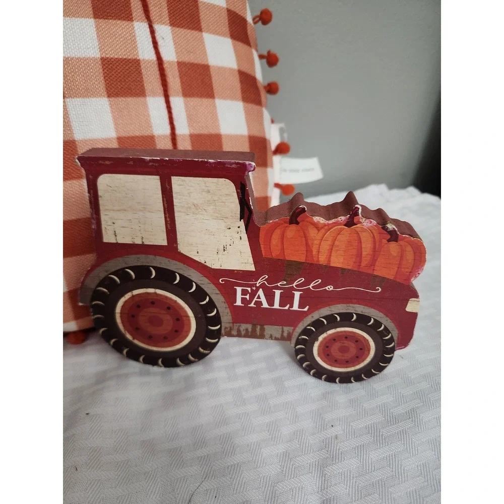 Fall Decor Bundle Buffalo Check Pumpkin Pillow Happy Harvest Hello Fall Signs